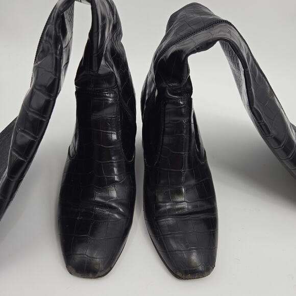 Franco Sarto 8 Talfer Boot Black Croc Tall High Knee Height Block Heel - Picture 8 of 11